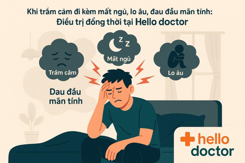 Khi trầm cảm đi kèm mất ngủ, lo âu, đau đầu mãn tính: Điều trị đồng thời tại Hello Doctor Khi trầm cảm đi kèm mất ngủ, lo âu, đau đầu mãn tính: Điều trị đồng thời tại Hello Doctor