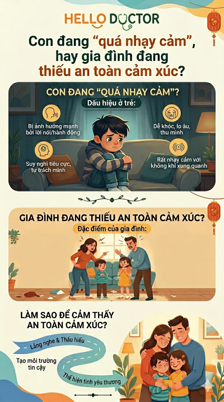 Con đang “quá nhạy cảm”, hay gia đình đang thiếu an toàn cảm xúc?