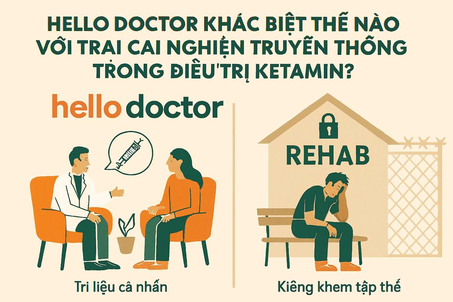 Hello Doctor khác biệt thế nào với trại cai nghiện truyền thống trong điều trị ketamin?