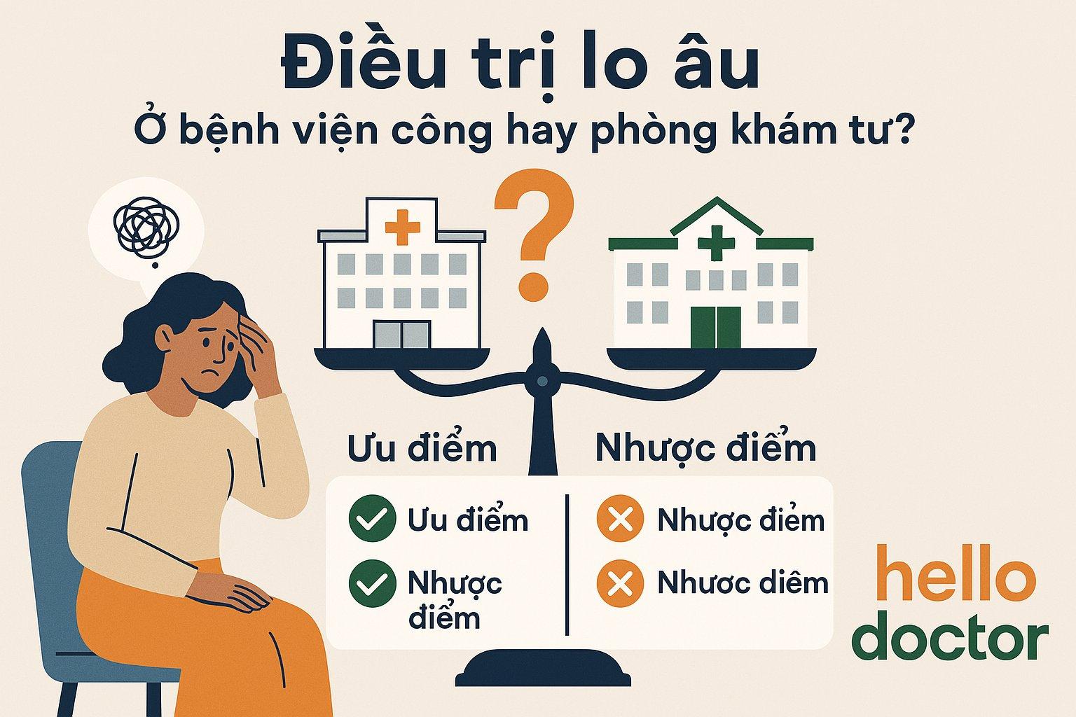 Điều trị lo âu ở bệnh viện công hay phòng khám tư? Ưu – nhược điểm cần biết