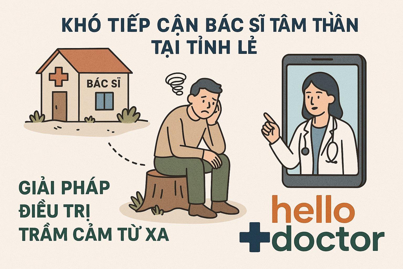 Khó tiếp cận bác sĩ tâm thần tại tỉnh lẻ: Giải pháp điều trị trầm cảm từ xa tại Hello Doctor