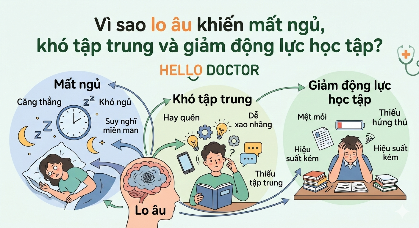 Vì sao lo âu khiến mất ngủ, khó tập trung và giảm động lực học tập?